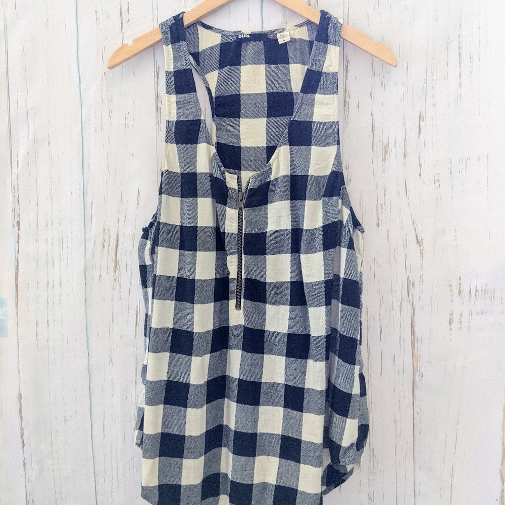 3/$20 Urban Outfitters Navy Cream Plaid Tunic Top